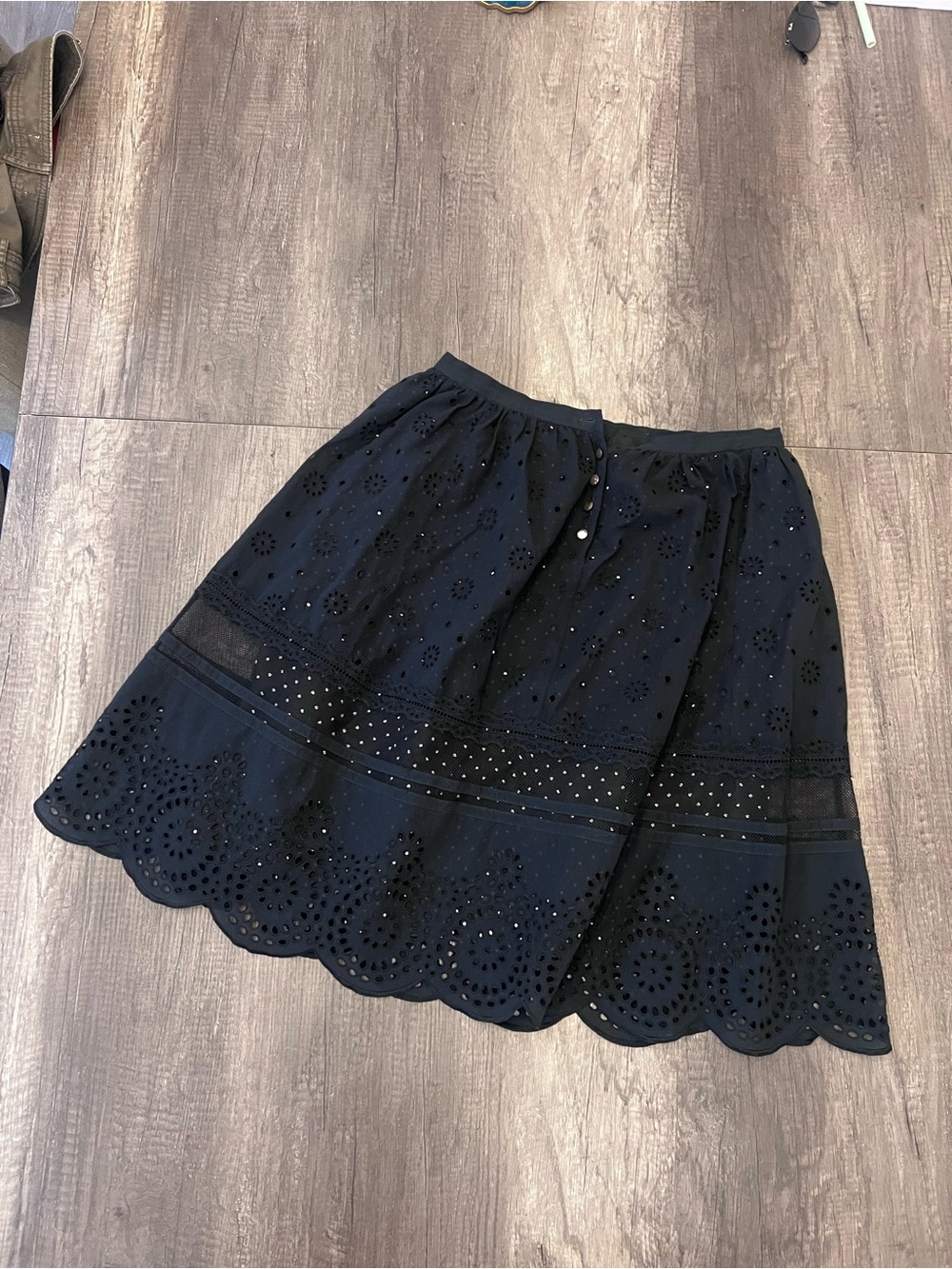 Marc by Marc Jacobs Women Broiderie Anglaise Skirt Navy Eyelet Scalloped Skirt